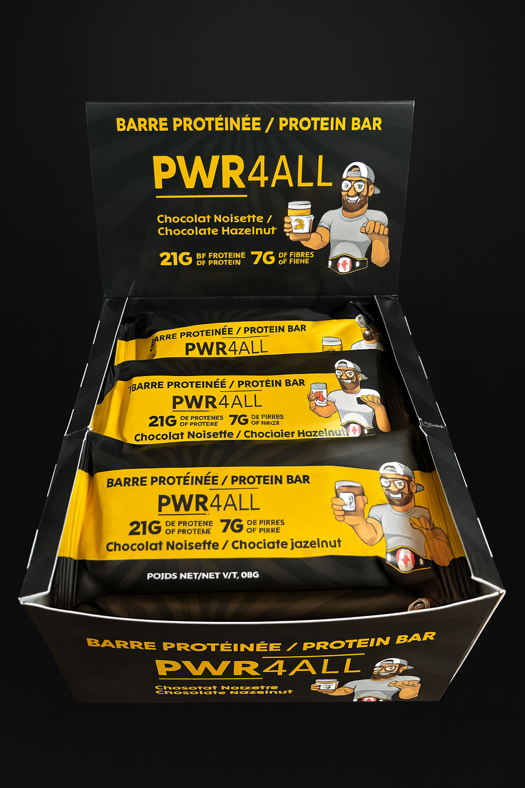 CHOCO-NOISETTE BARRES DE PROTEINE (BOITE DE 12) - CHOCOLATE HAZELNUT PWR4ALL BOX OF 12 BARS